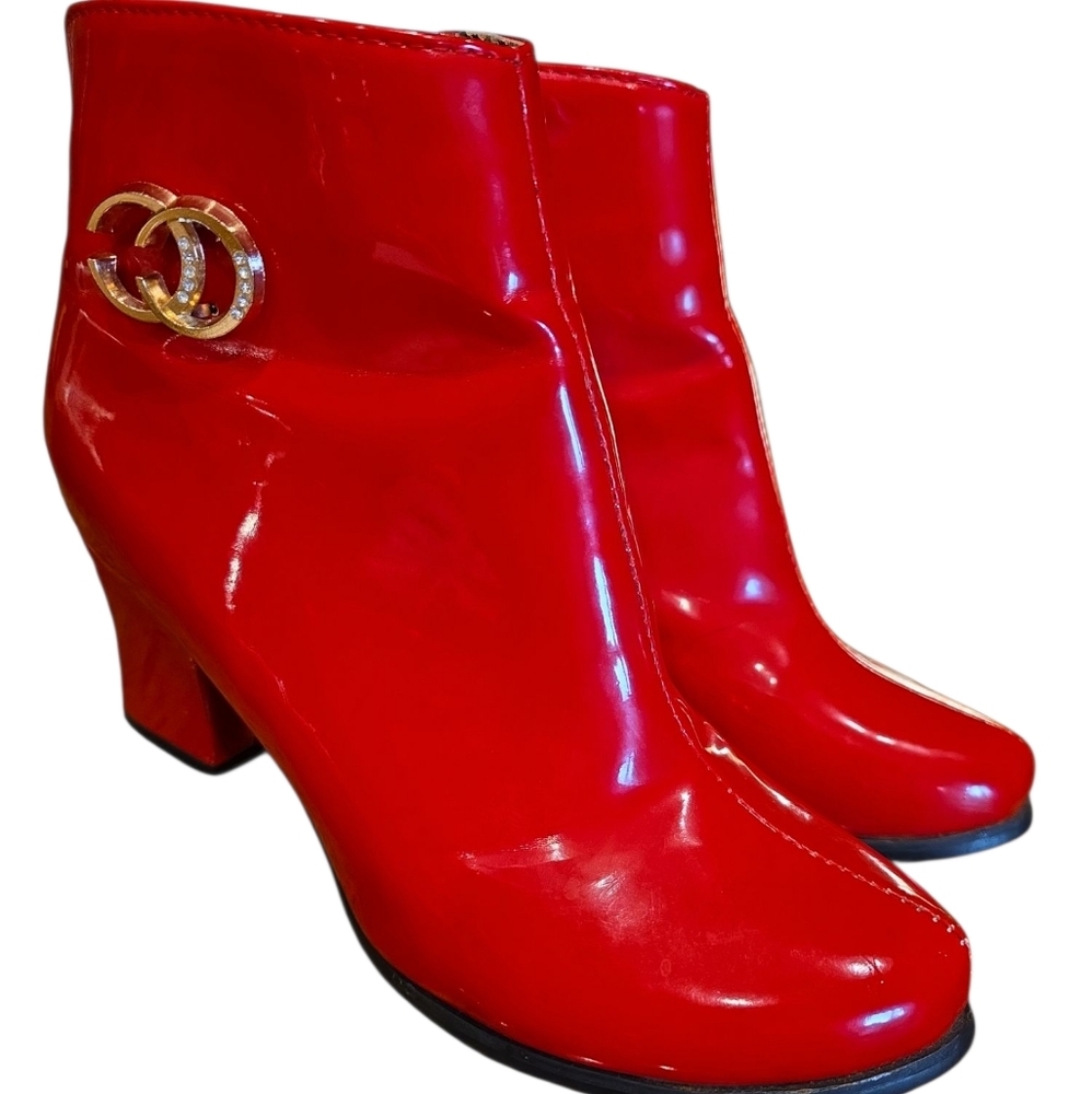 Vibrant Red Ankle Boots with Chunky Heel